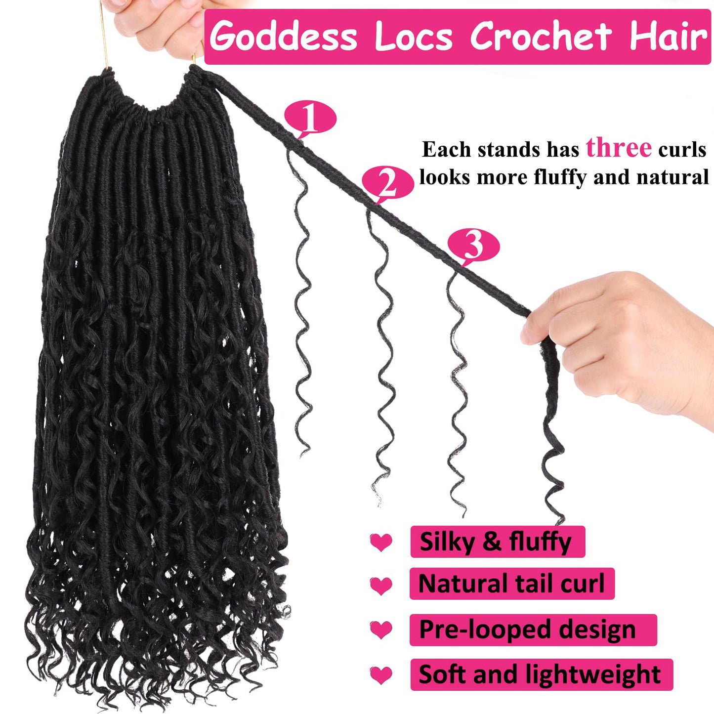 Unionbeauty Pre Looped Goddess Locs Crochet Hair 30 Inch 9 Packs Boho Goddess Faux Locs with Curly Ends Black River Locs Crochet Hair Synthetic Crochet Locs Hair Extensions For Women 1B#