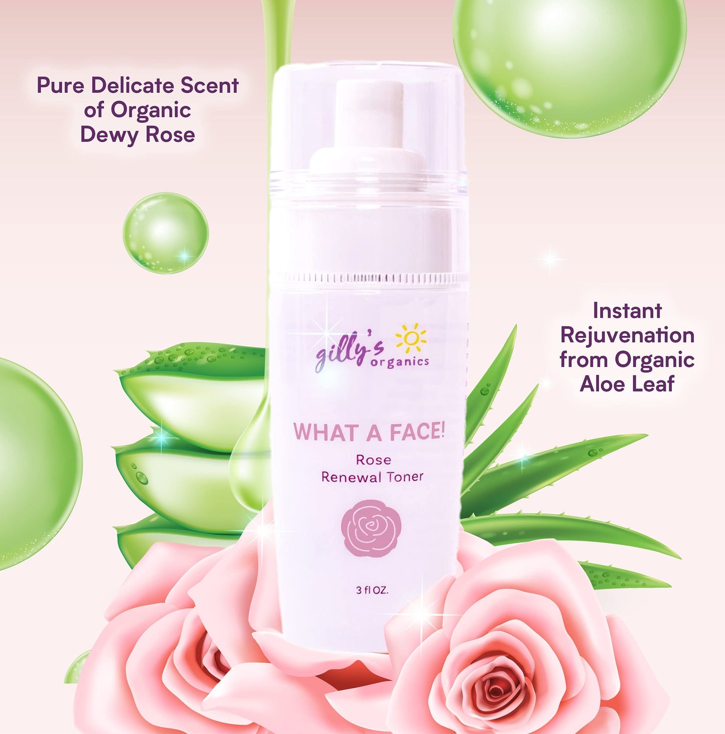 Made in USA – Gilly’s Organics Natural Rose Water Facial Toner Spray with Aloe Extract – Hydrating & Calming Mist for All Skin Types – 3 fl oz