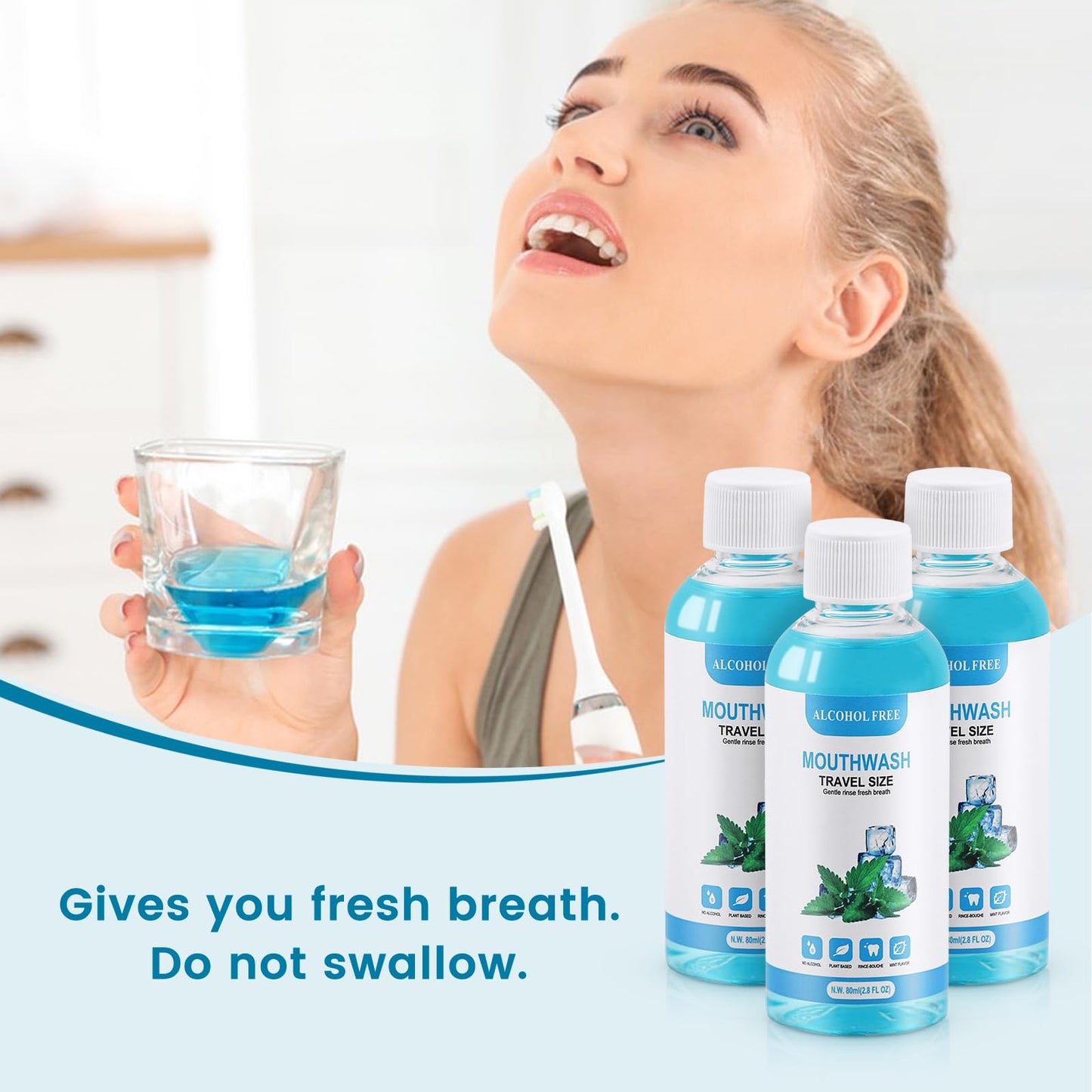 25 pcs Travel Size Mouthwash Bulk, 80ml/2.7fl oz, Mini Fresh Mint Portable Mouthwash Individual Bottles for Travel Toiletry Kits
