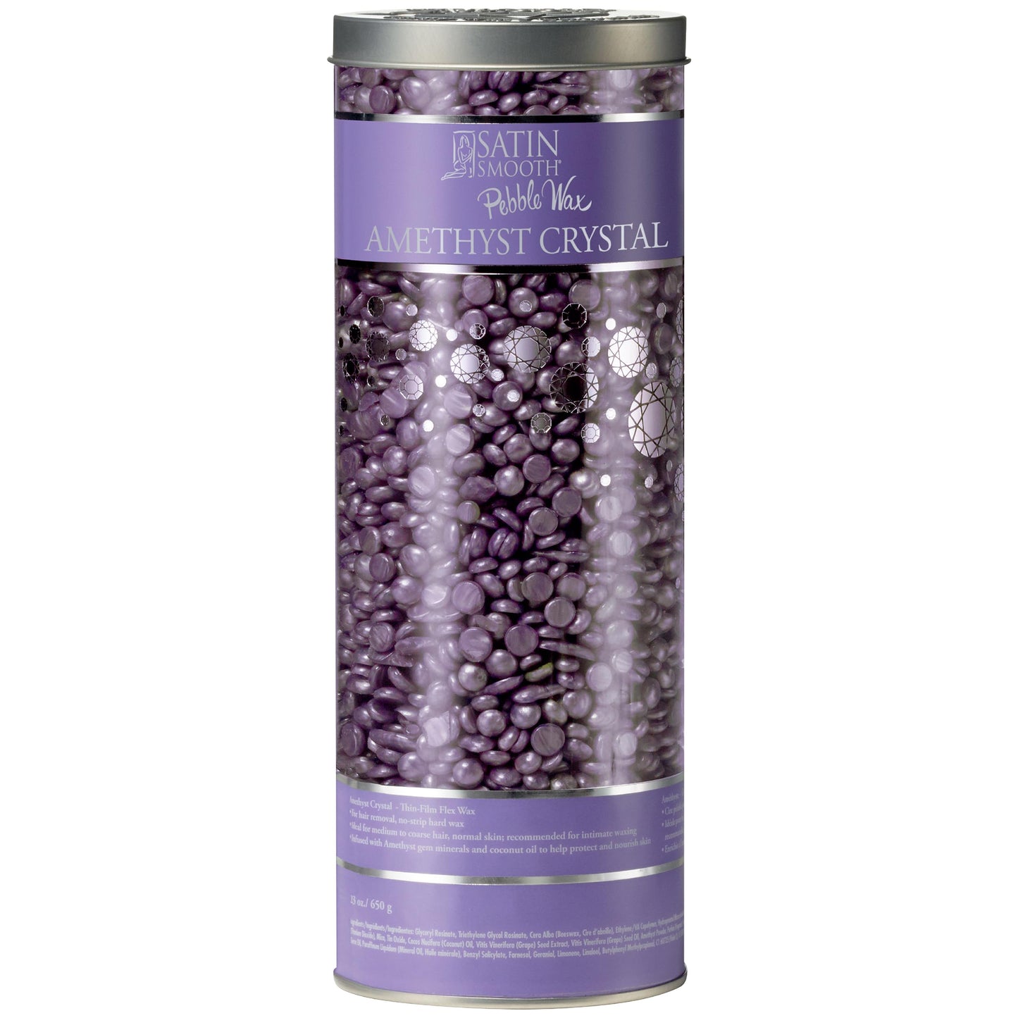Satin Smooth Pebble Amethyst Crystal Hard Wax Beads – Professional Hair Removal for Sensitive Skin, Strip-Free Formula for Face & Body Waxing, 23 oz