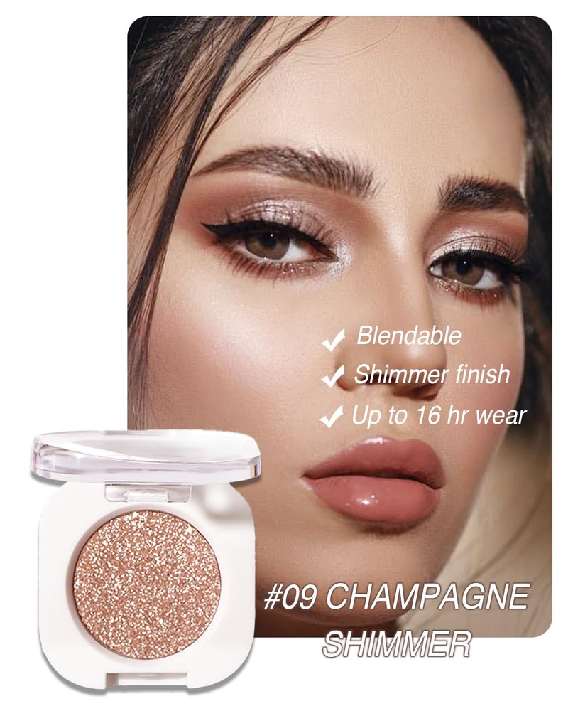 Enfuntins 2 Pcs Glitter Eyeshadow Single, Ultra-Fine Sparkling Diamond Shimmer, Long-Lasting Sheer Eye Makeup, Crease-Proof & Buildable Eye Shadow Topper, Gold & Brown Champagne