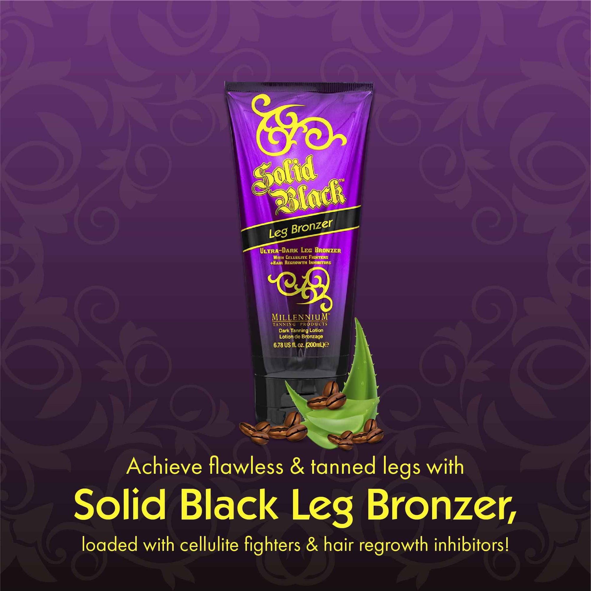 Millennium Tanning Solid Black Leg Bronzer – Ultra Dark Tanning Lotion with Aloe Vera, Cellulite Fighters & Hair Growth Inhibitors (6.78 oz)