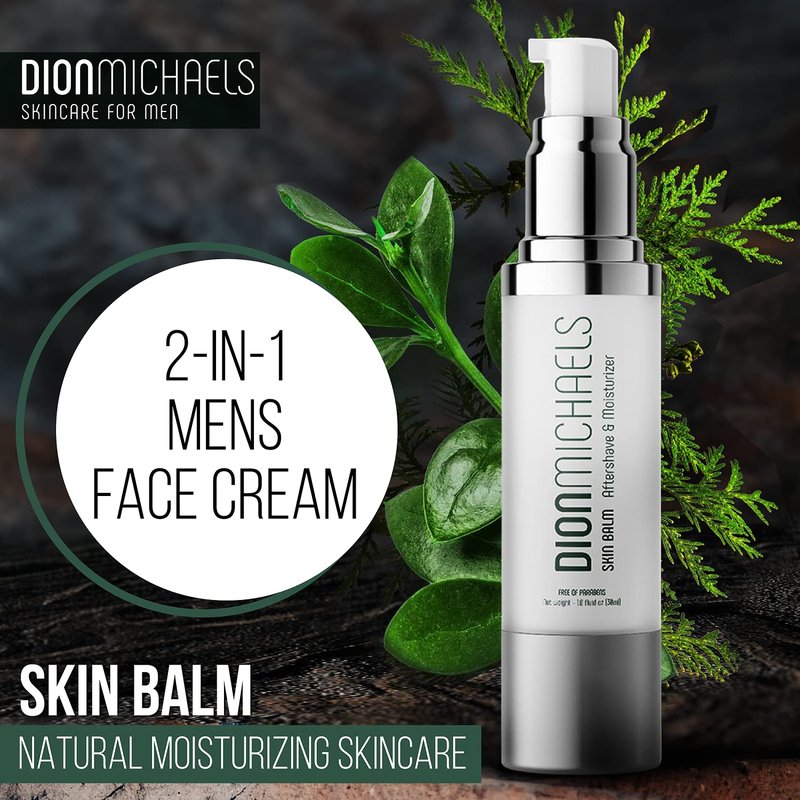 Dion Michaels 2-in-1 Aftershave Balm and Face Moisturizer for Men - Soothing Post Shave Cream & Moisturizer with Aloe, Argan Oil, Oats, Shea Butter - After Shave Balm for Men - Mens Aftershave, 1oz