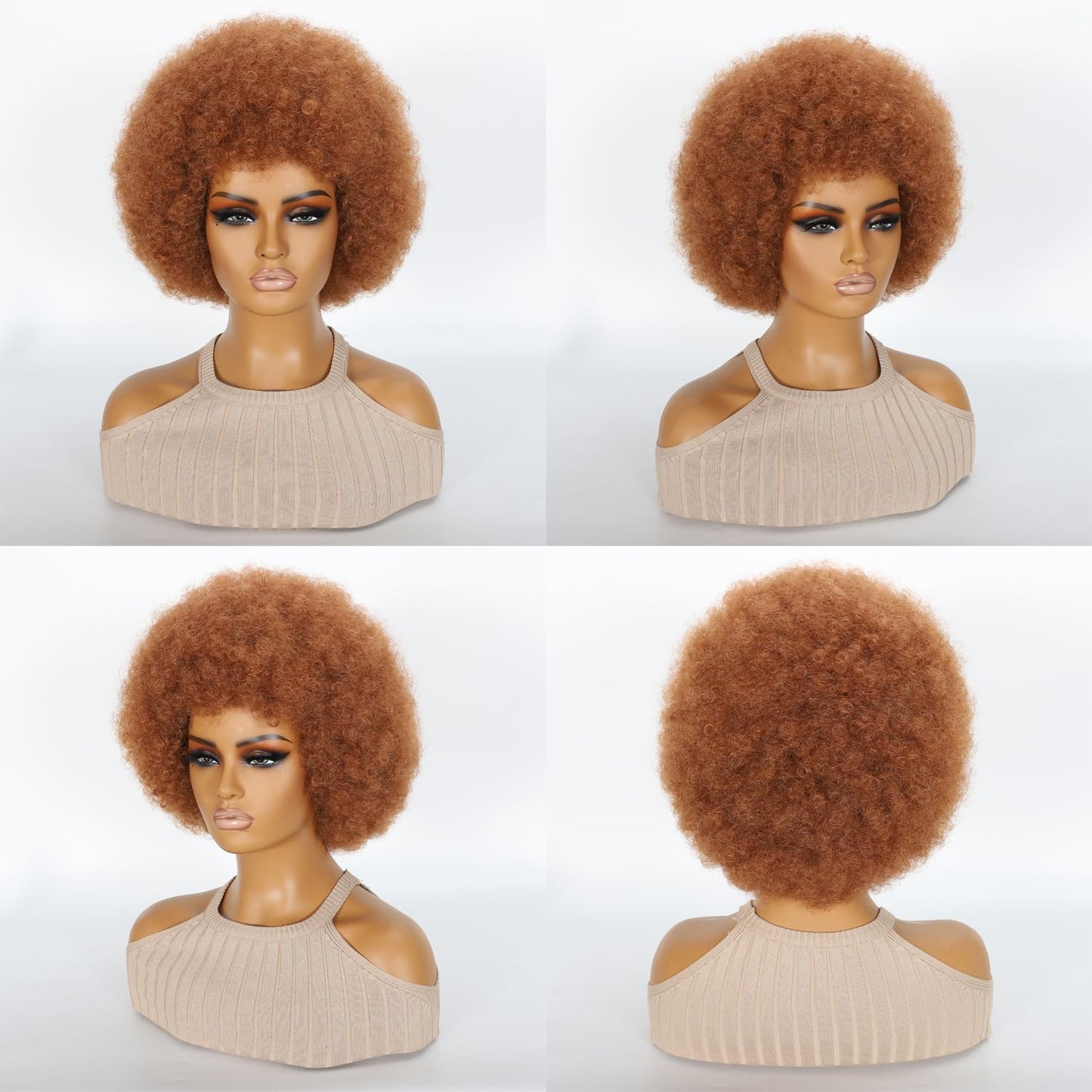 HOTJAR Afro Wigs for Black Women 70s Mixed Brown Afro Kinky Curly Wig Bouncy Huge Fluffy Puff Wigs Synthetic Hair for Cosplay Daily and Party (30#)