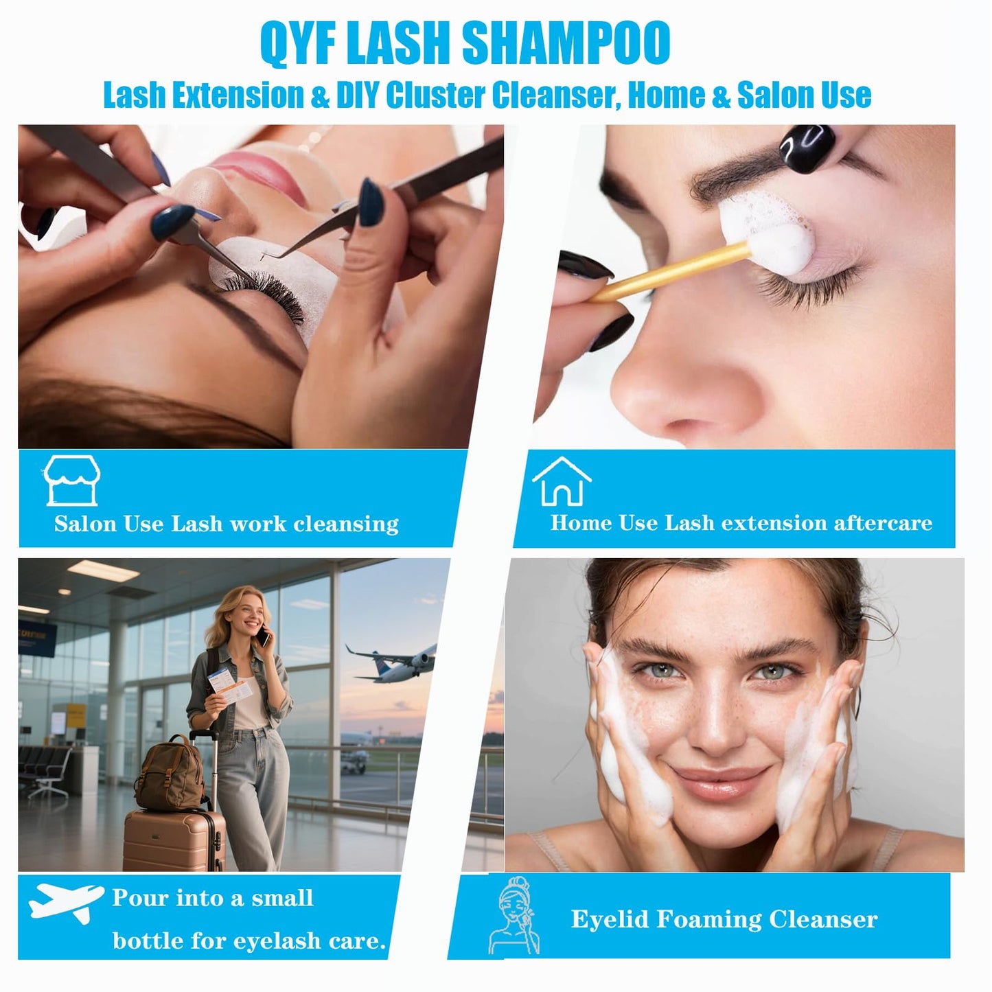 QYF Eyelash Extension Shampoo 500ml Lash Extensions Shampoo Eyelid Foaming Cleanser Paraben & Sulfate Free Non-Irritating for Professional Salon and Home Use