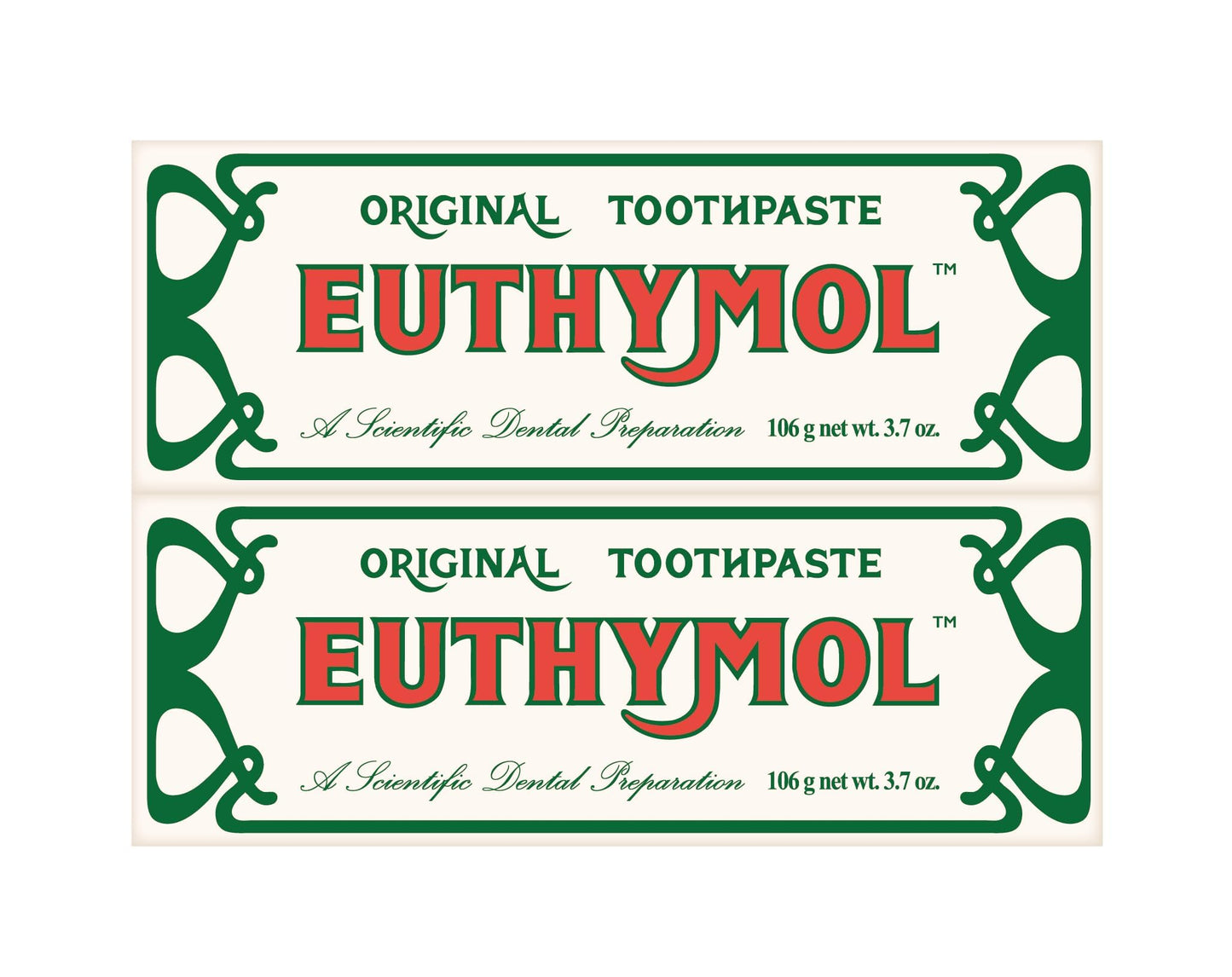EUTHYMOL Original Pink Toothpaste (3.7fl oz * 2ea/Pack of 2) - Fluoride-Free Toothpaste for Sensitive Teeth & Gum. Bad Breath, Cavity Prevention, 12-Hour Long Lasting Freshness with Wintergreen