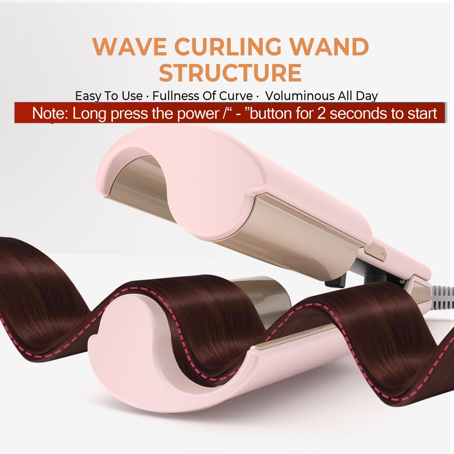 Curling Iron Hair Crimper Waver, Beach Waves Curling Wand, Waver Hair Tool, Double Voltage, Easy to Use, Pink, 1.25 Inch
