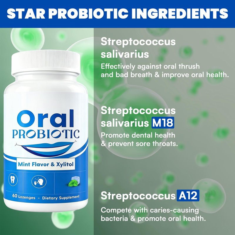 Oral Probiotics, 11 Billion CFU, with M18, A12, Oral Probiotics for Mouth Bad Breath for Adults, Dry Mouth, Gum Health & Gum Restore, Chronic Halitosis, Fresh Breath, 60 Lozenges (Mint Flavor)