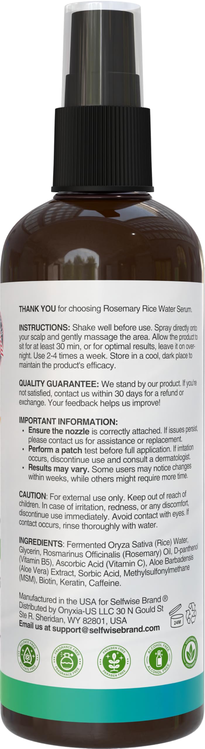 Rosemary Oil and Rice Water Hair Growth Spray - Serum with Biotin, Keratin, Caffeine, Vitamins C & B5 for Hair Mask, Hair Care, Scalp Treatment, Thickening Dry Damaged Hair for Women & Men 12oz