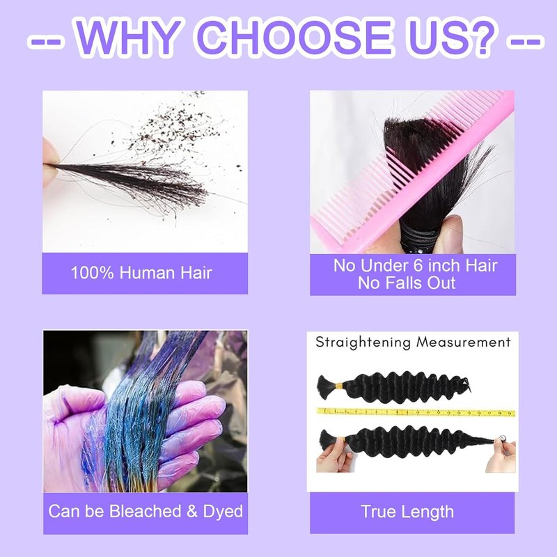 Human Braiding Hair - 14 Inch Deep Wave Bulk 3 Bundles for Boho Braids | Curly Knotless 12A Brazilian Virgin Ombre Balayage