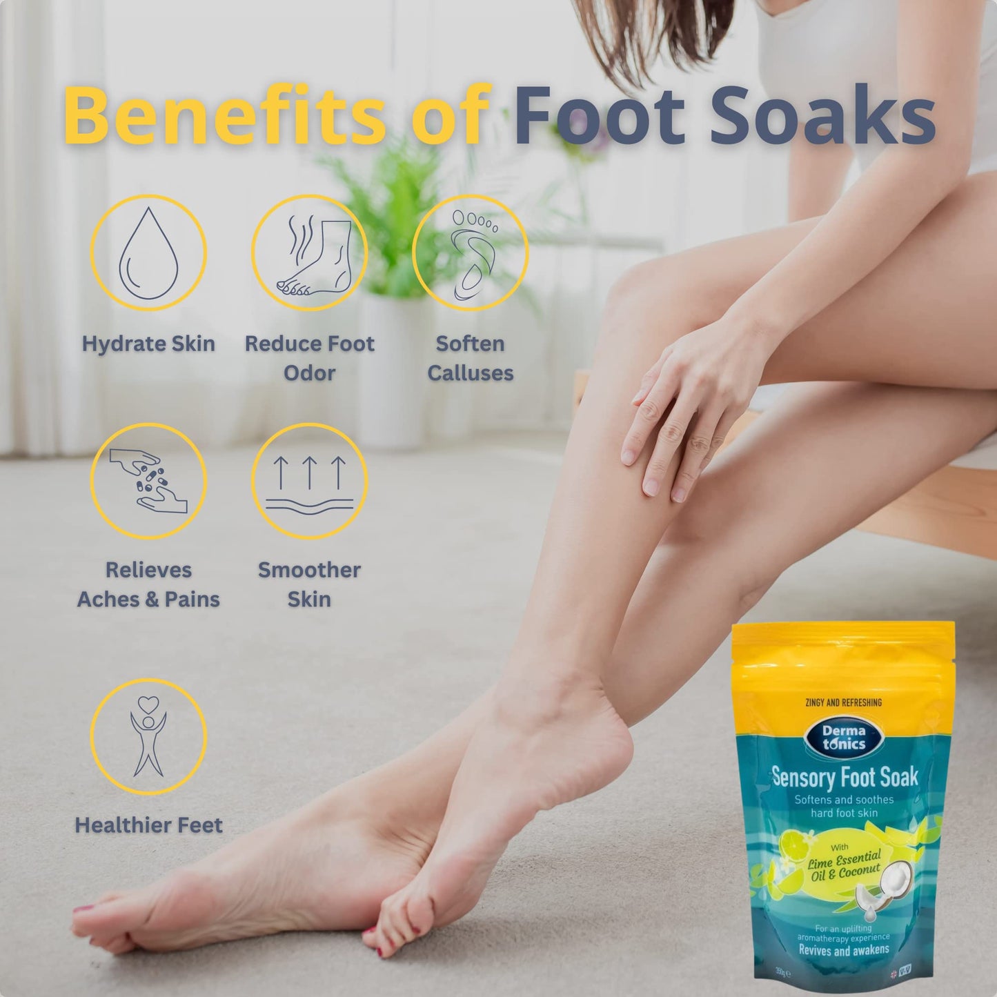 Dermatonics Sensory Foot Soak | Softens and Soothes Hard Foot Skin | With Lime Essential Oil and Coconut | Revives and Awakens | Suitable for Vegans | 12.35 oz