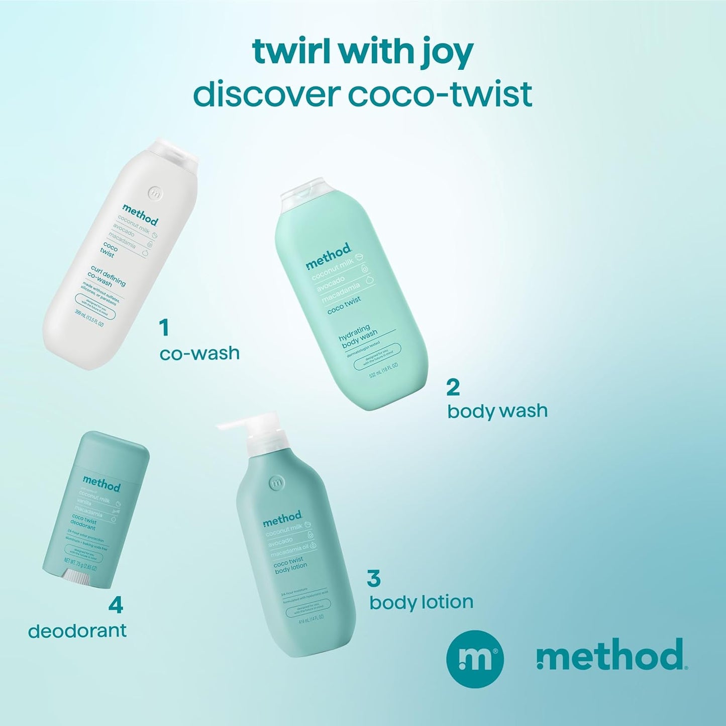 Curl Defining Co-Wash | Method Coco Twist - Moisturizes & Detangles Hair - 13.5 oz, Sulfate & Paraben Free