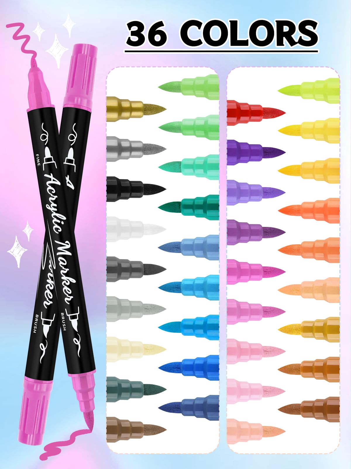 EBANKU 36 Colors Nail Art Pens Set, Christmas Nail Polish Pens Quick-Drying Nail Art Markers Acrylic Paint Nail Point Graffiti Dotting Liner Pen No Squeeze Needed