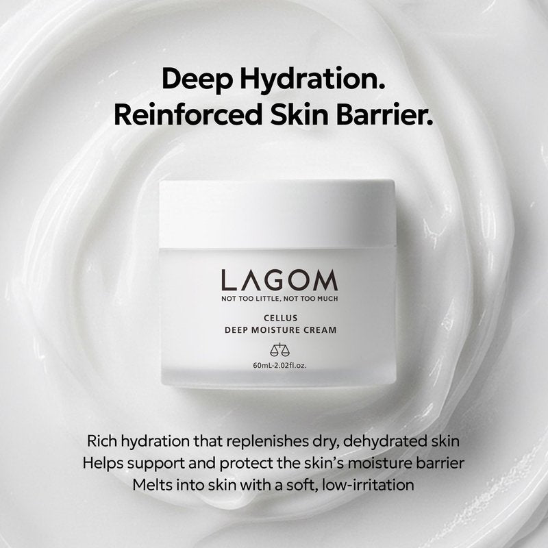 LAGOM Cellus Deep Moisture Cream Natural Moisturizer with Ceramide and D-Panthenol (B5) Smooth, Hydrating, Nourishing Protecting Cream 2.02 Fl Oz