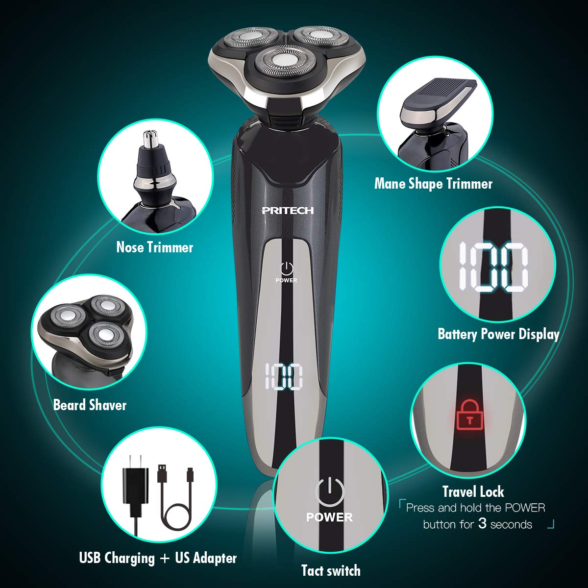 PRITECH Electric Razor for Men Rotary Electric Shavers for Men