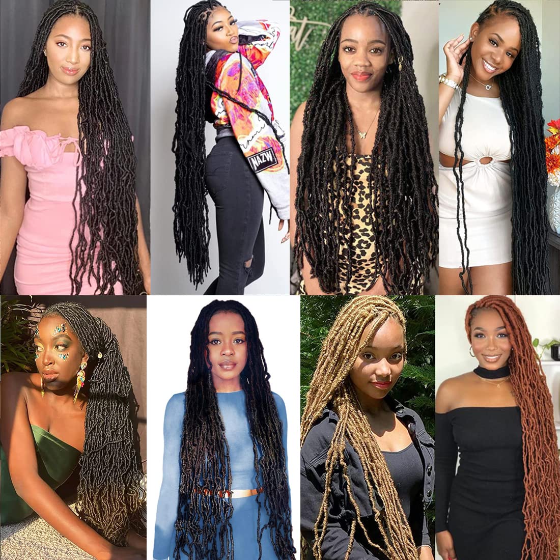 Nescorner 36Inch Soft Locs 6packs Super Long Goddess Locs Crochet Hair Natural Pre Looped Natural Faux Locs Crochet Braid Curly Wave Braiding Hair（36inch #1b 6packs)