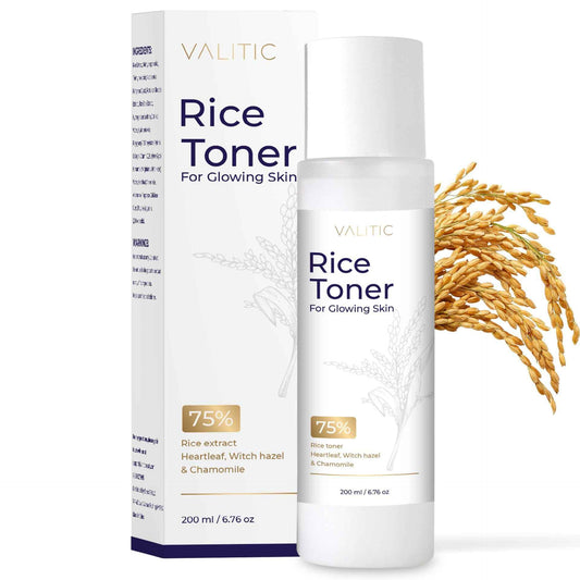 VALITIC Rice Toner - 75 Rice Extract Milky Toner for Face with Niacinamide, Heartleaf, Witch Hazel and Chamomile Essence - Facial Glass Skin Hydrating Skin Care - 200 ml, 6.76 fl oz