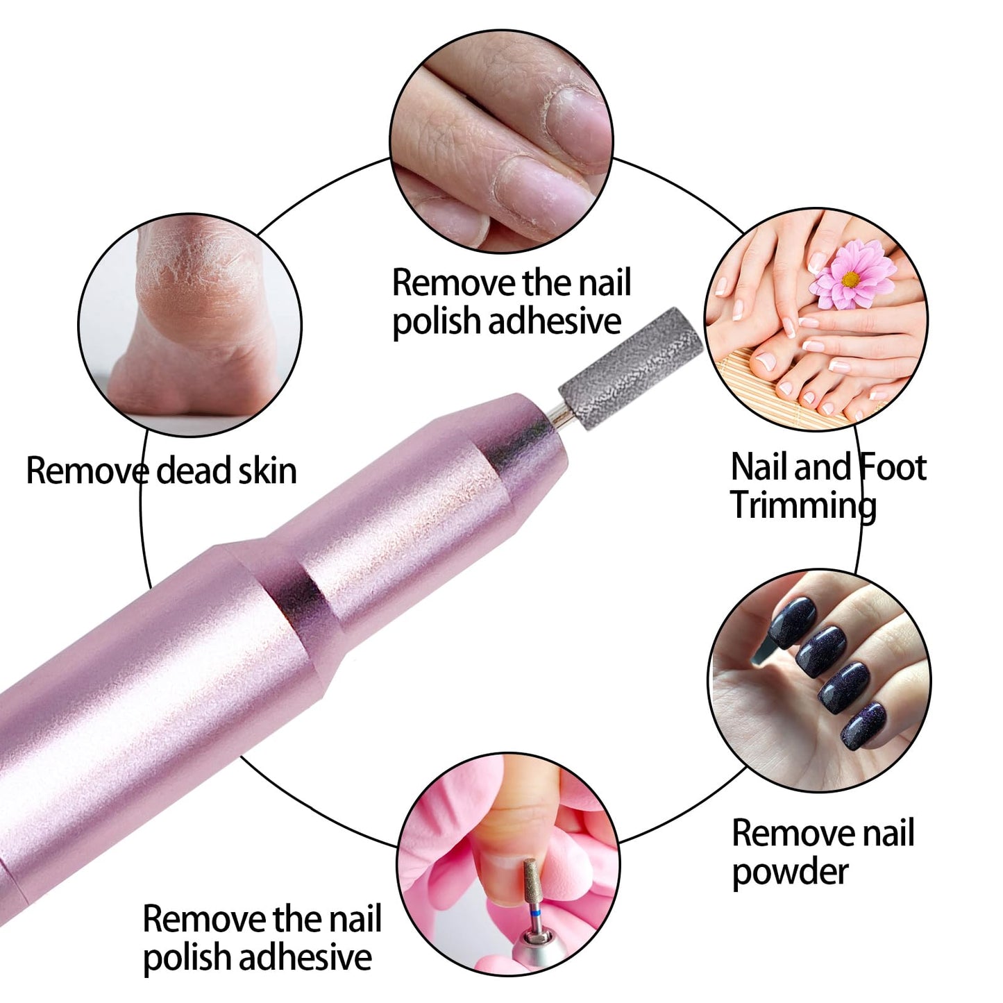 Nail Drill Kit Electric Rechargeable Set Cordless Nail Art Grinding Machine Compact Professional Nail File for Gel Manicure Pedicure Polishing Tool Household,Nail Removal Machine (Metallic Pink)