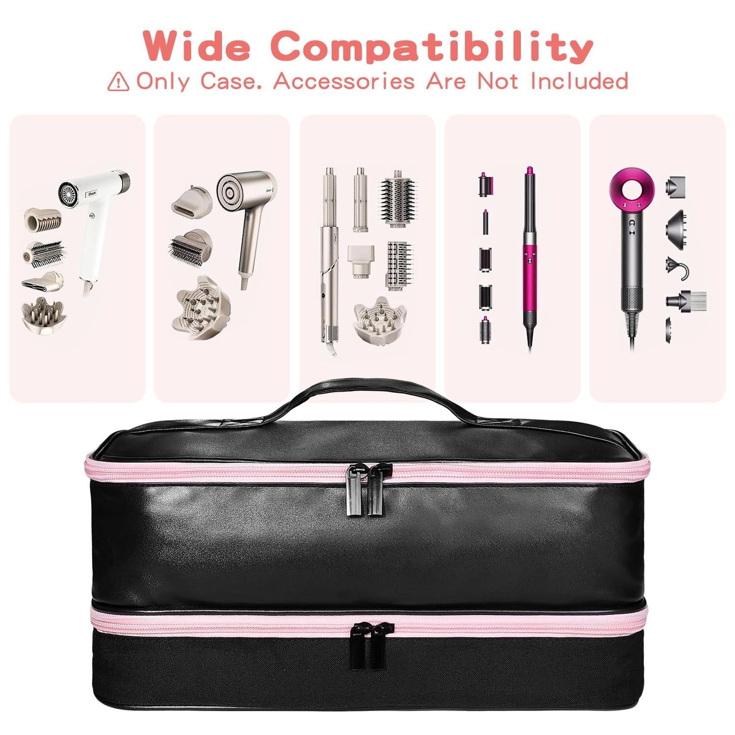 Jenlan Travel Carrying Case for Shark Flex Style, Waterproof PU Leather Double Layer Storage Case for Shark SpeedStyle Hair Dryer Attachments, Organizer Bag for Shark Flexstyle Airwrap Styler (Black)