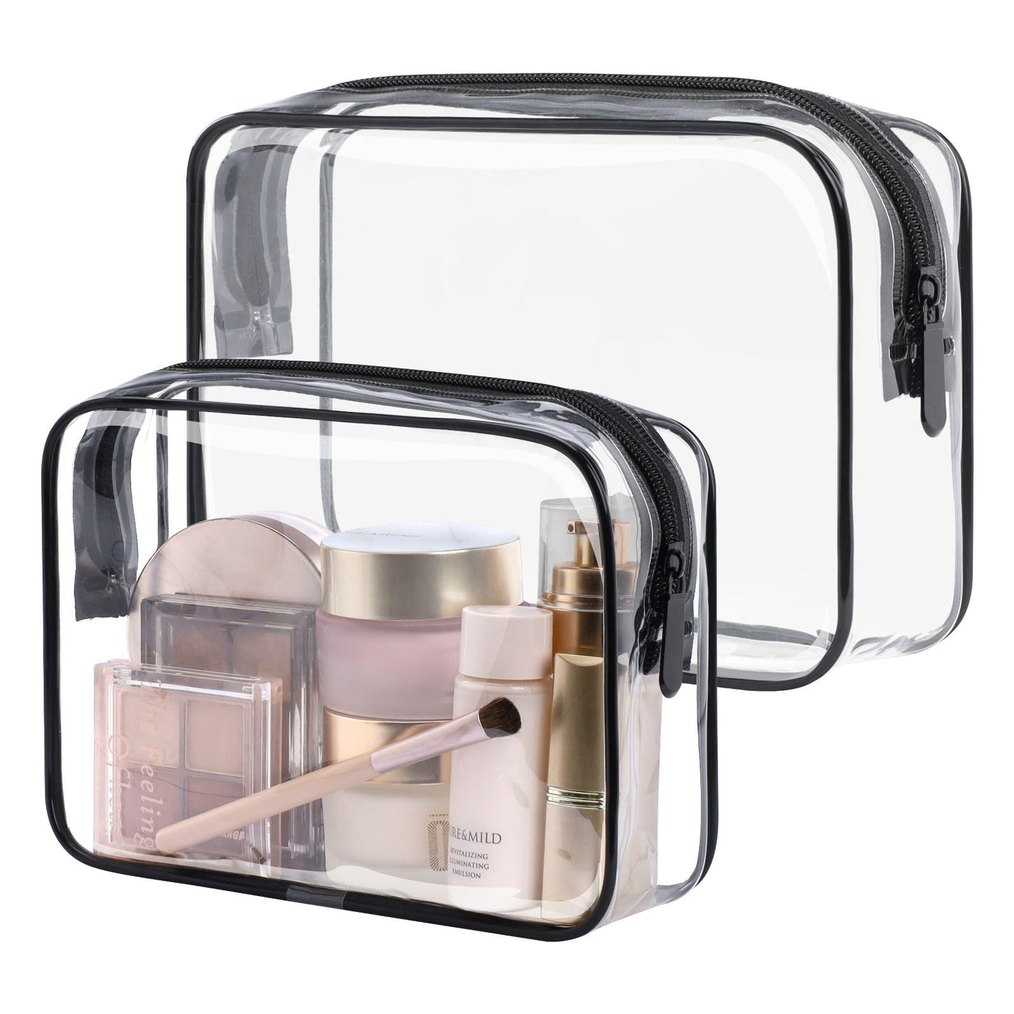 PACKISM Clear Makeup Bag for Travel - TSA Approved Toiletry Bag, 2 Black