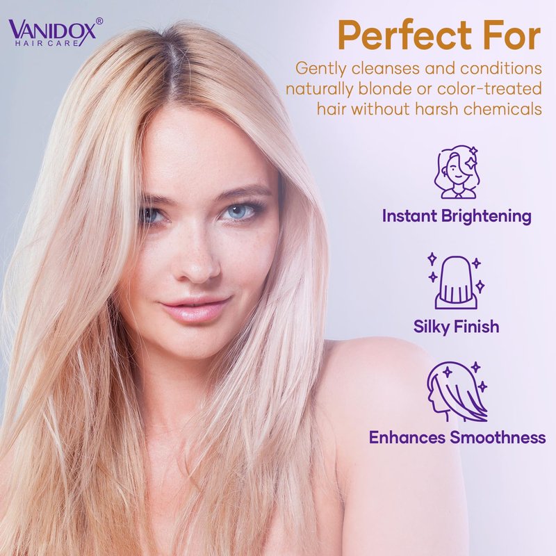 VANIDOX Purple Shampoo & Conditioner Set - Sulfate Free for Blondes & Highlighted Hair | 16 fl oz Each