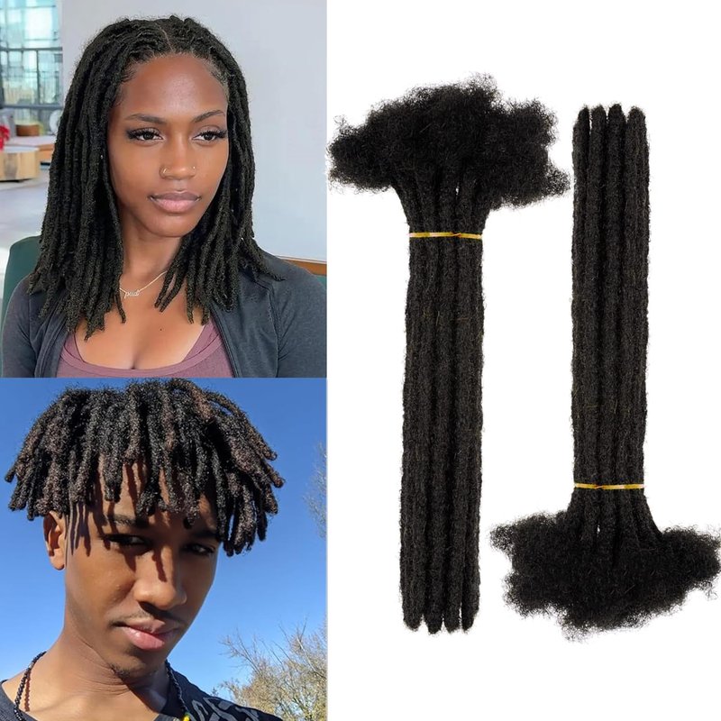 30 Strands Dread Extensions Human Hair, 0.6 cm Hand Made Locs Extensions Human Hair Natural Black Color for Women Men Kids Full Handmade Permanent Locs Can Be Dyed and Bleached 16 inches
