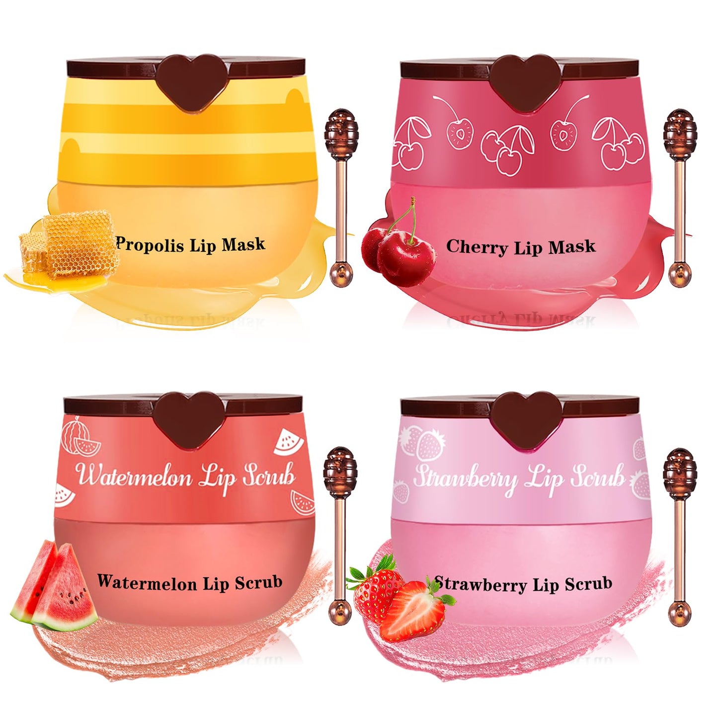 UAOE 4PCS Lip Scrub and Mask Set,Reduce Fine Lines Lips Care Set
