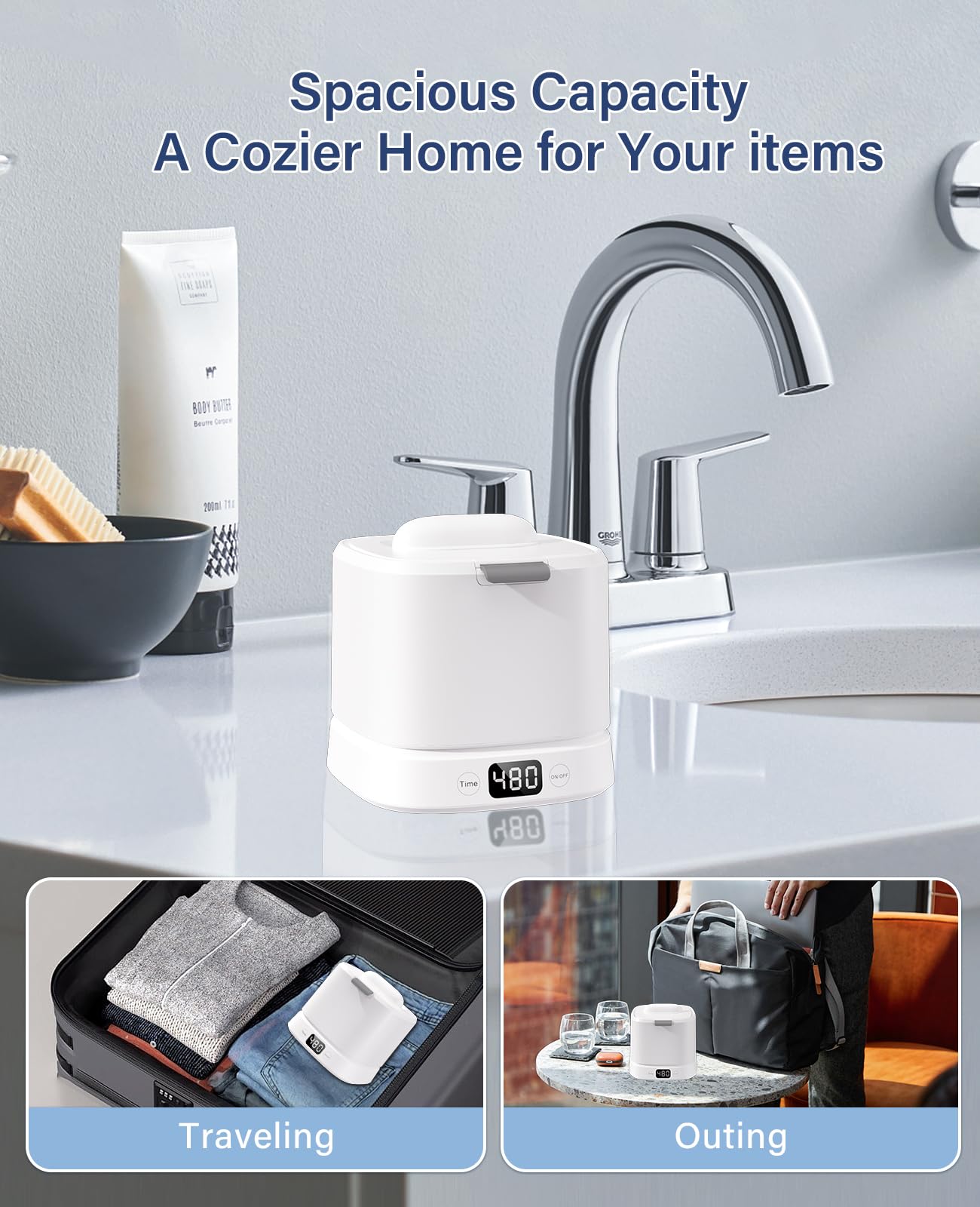 IAULF Ultrasonic Retainer Cleaner Machine, Dental Cleaning Pod, Sonic Retainer Cleaner Machine with Digital Timer for Dentures, Aligners, Braces, Night Guards, Jewelry 45kHz/319ml (White)