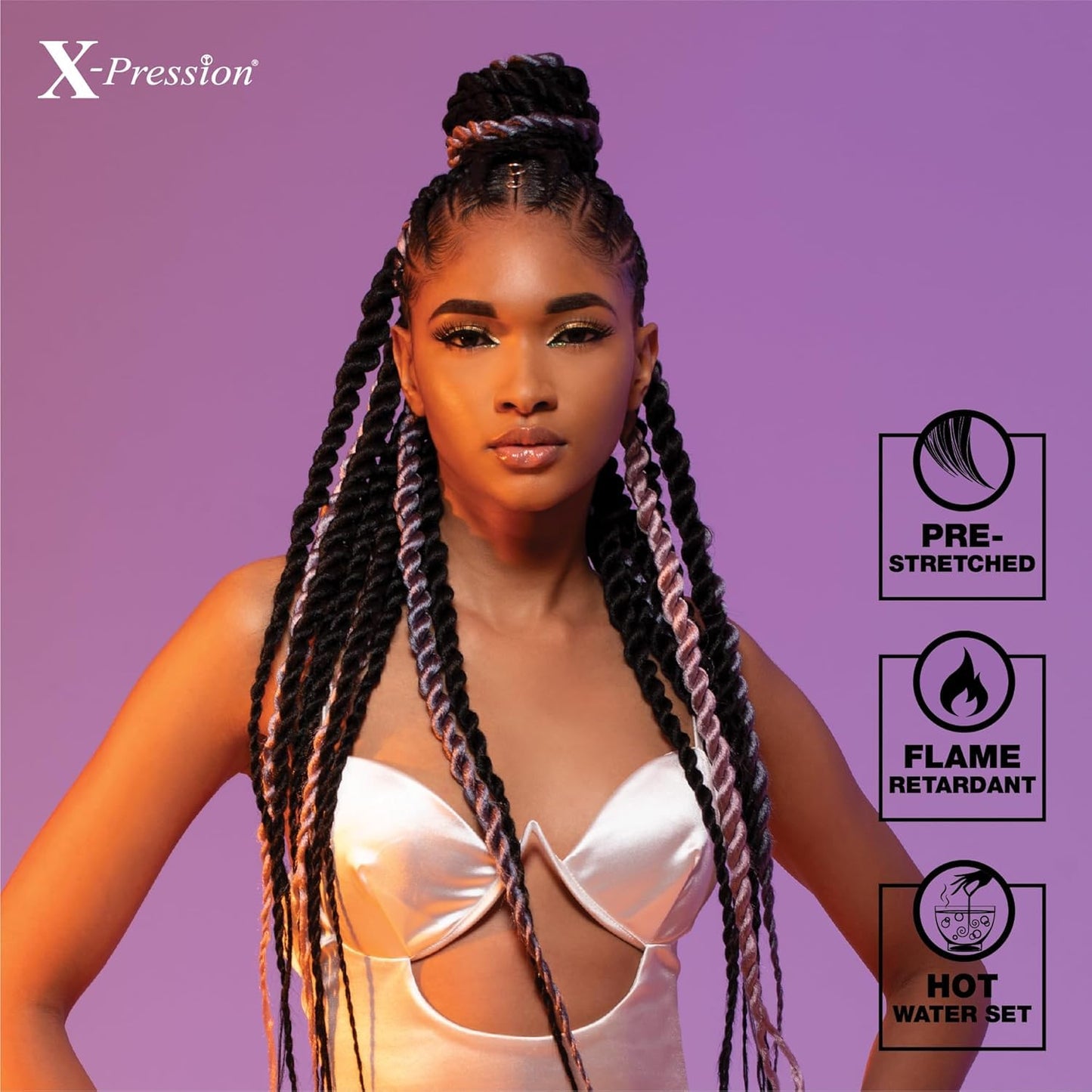 XPRESSION 3X Pre-Stretched Braids - 58 Inch Long, 5-Pack | Natural Black 1B