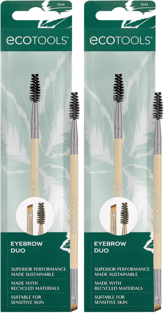 EcoTools Eyebrow Brush Duo, Tame, Sculpt & Fill in Brows, Multipurpose For Eyebrow Gel, Powder, & Cream, Dual-Ended Spoolie & Angled Brow Brush, Eco Friendly, Cruelty-Free, & Vegan, 1 Count