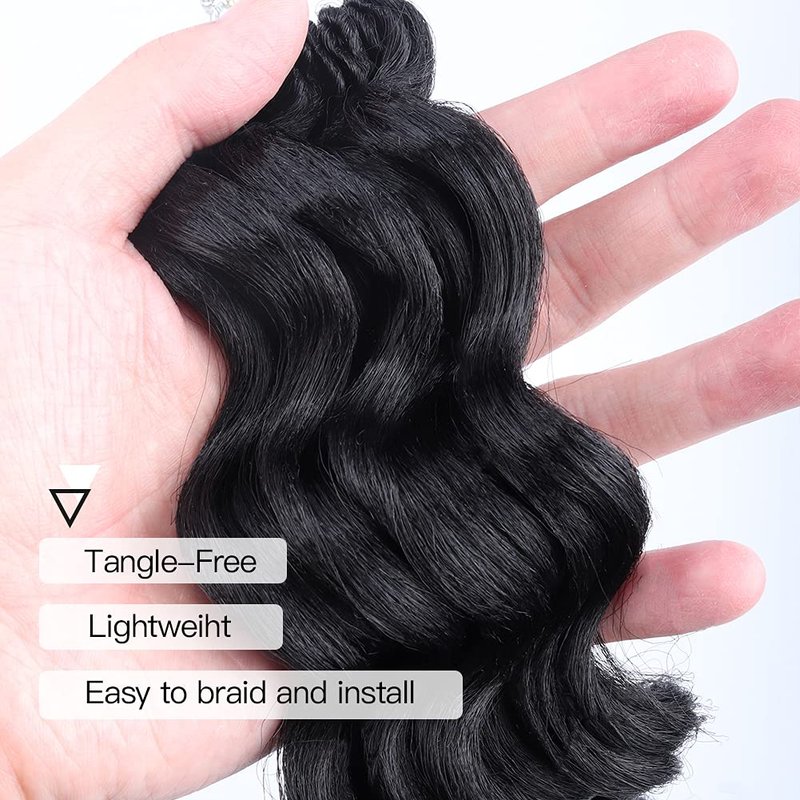 ToyoTree Ocean Wave Crochet Hair - 16 Inch 8 Packs Natural Black Mid-Length Curly Deep Wave Crochet Hair, Synthetic Ocean Wave Braiding Hair Extensions (16 Inch,1B-8P)