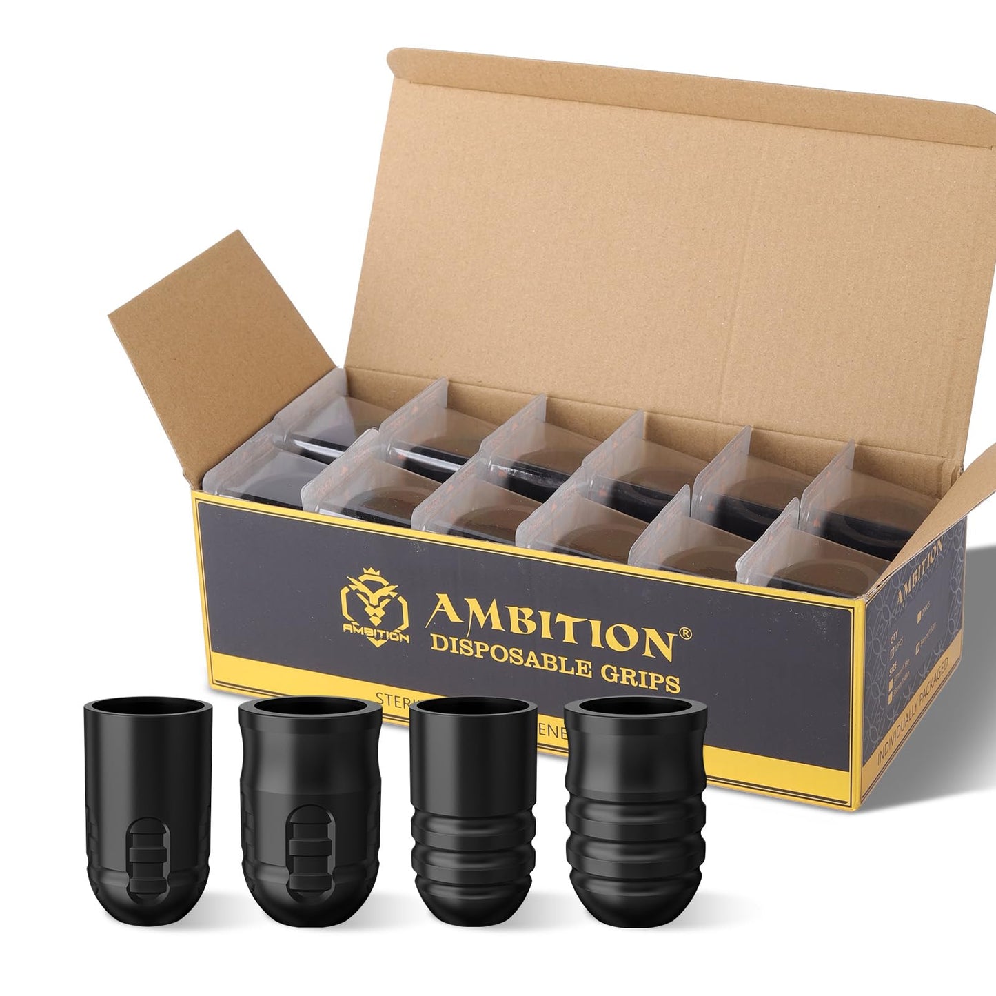 Ambition Mars-U P1 Disposable Tattoo Grips - 12Pcs 38MM Professional Tattoo Rubber Grip Cover with Click Adjust System Supply for Rotary Mars-U, Seher & Paco Tattoo Pen Machine Gun