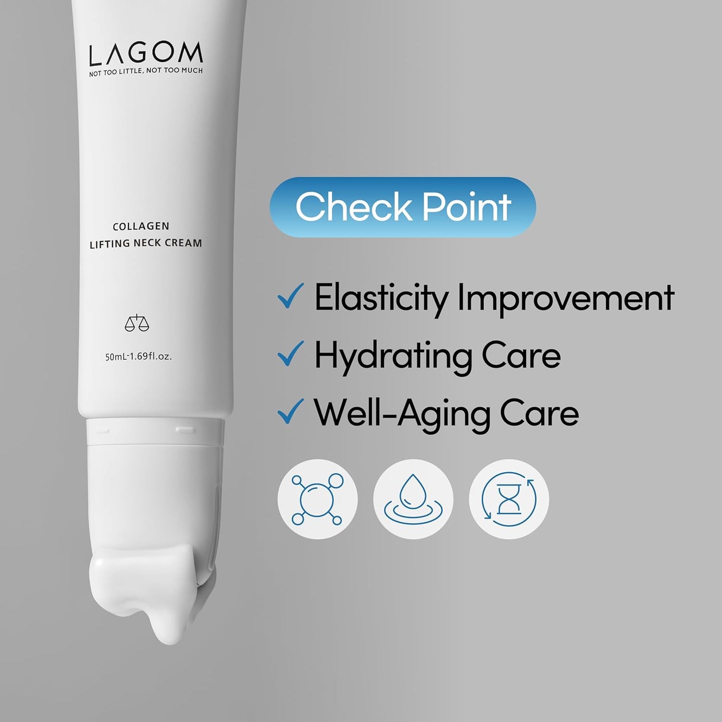 Collagen Lifting Neck Cream - Korean Skincare with Massage Roller for Jawline & Face | 1.69 Fl Oz