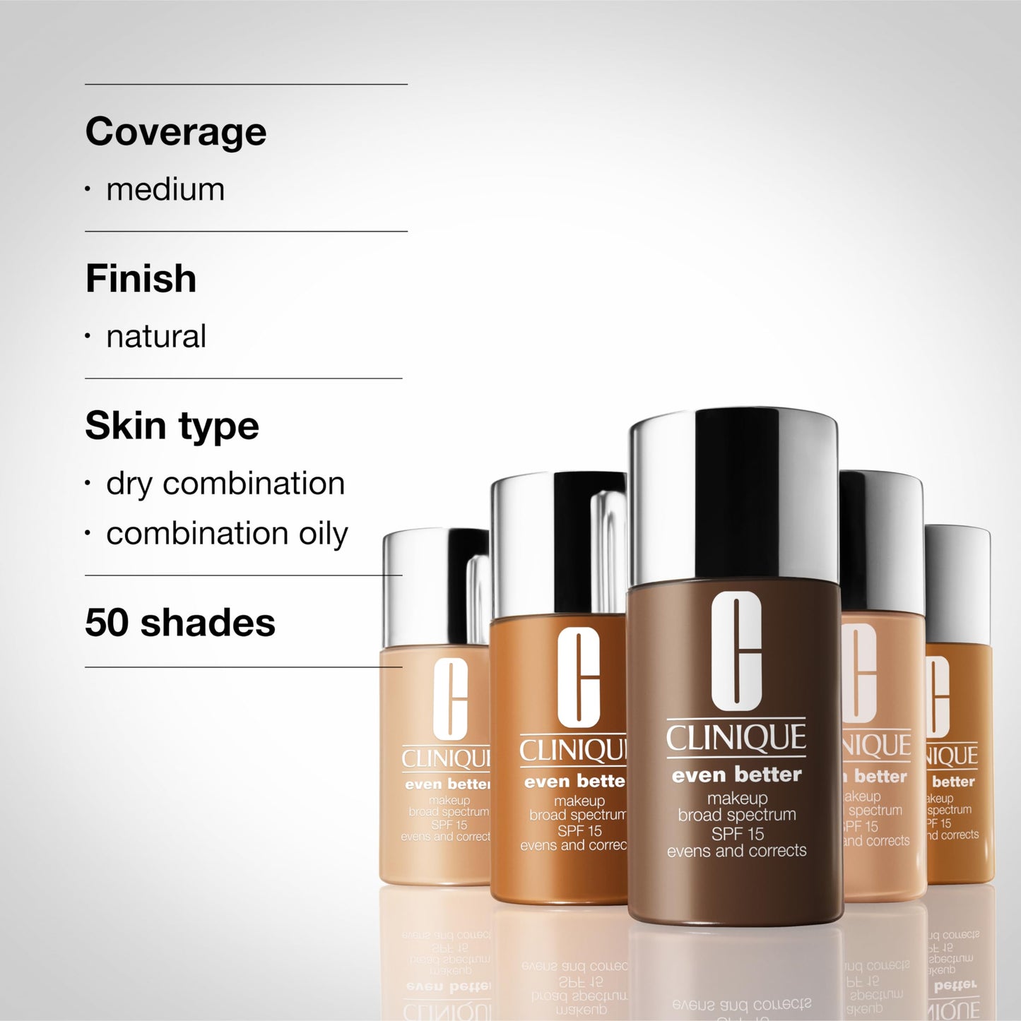 Clinique Even Better Makeup Liquid Foundation SPF 15 With Vitamin C For Dry + Oily Combination Skin Types | Medium Coverage + Natural Finish | Evens Skin Tone + Reduces Dark Spots, Chai, 1 Fl Oz