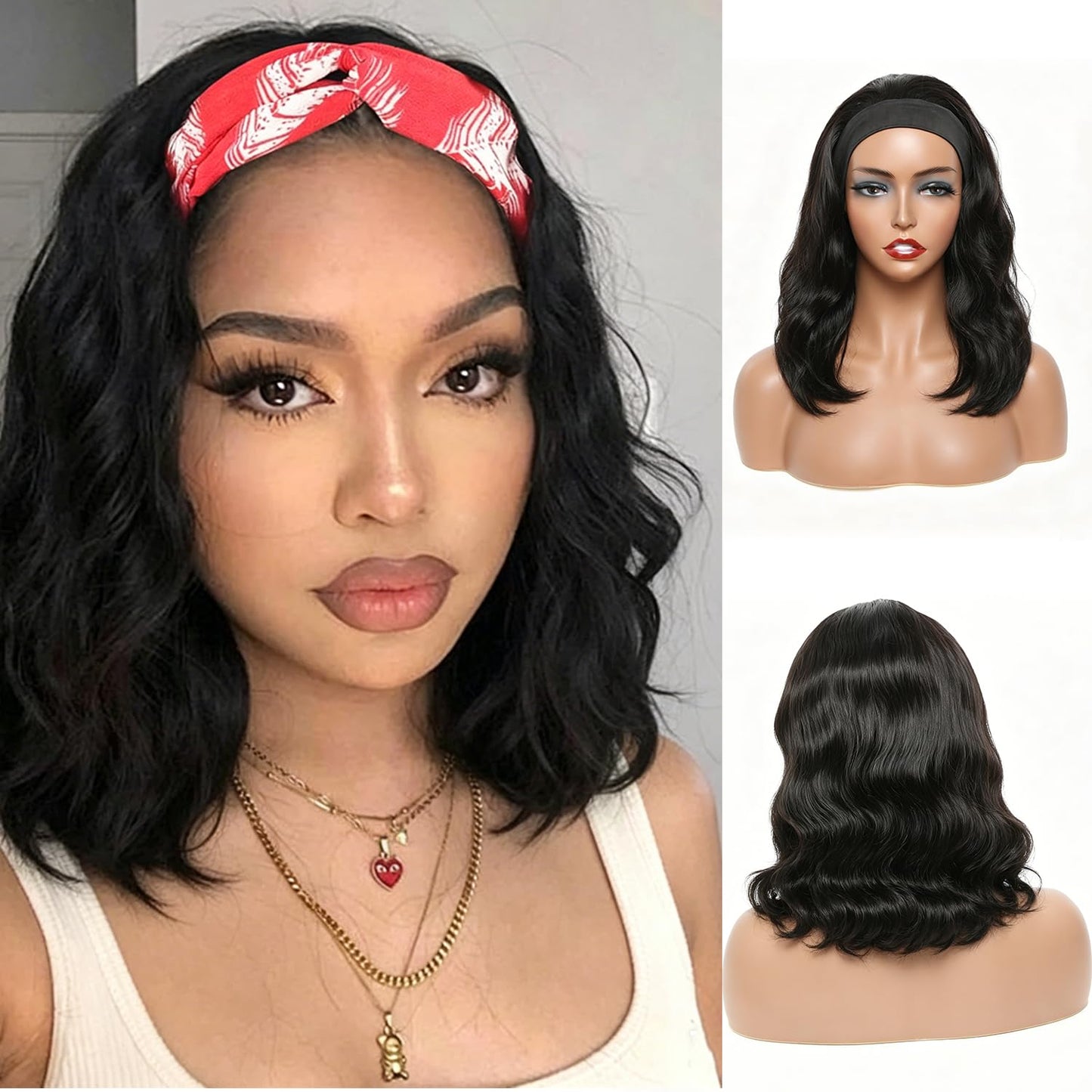 Justres Headbands Wig Human Hair Body Wave 99j