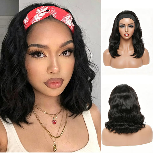 Justres Headbands Wig Human Hair Body Wave 99j