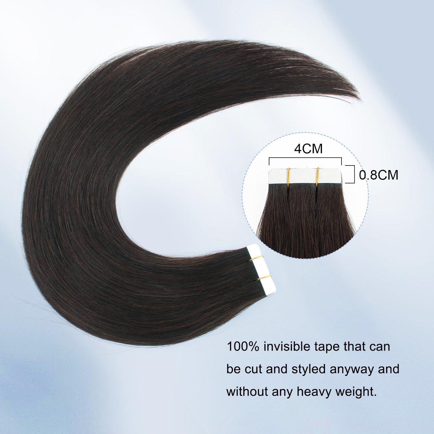 Sixstarhair Semi-Permanent Pre-taped Tape In Hair Extensions Traceable Remy Human Hair New Trend Invisible, Seamless and Reusable, Off Black Tape In Hair [Color 1B#-16inch]