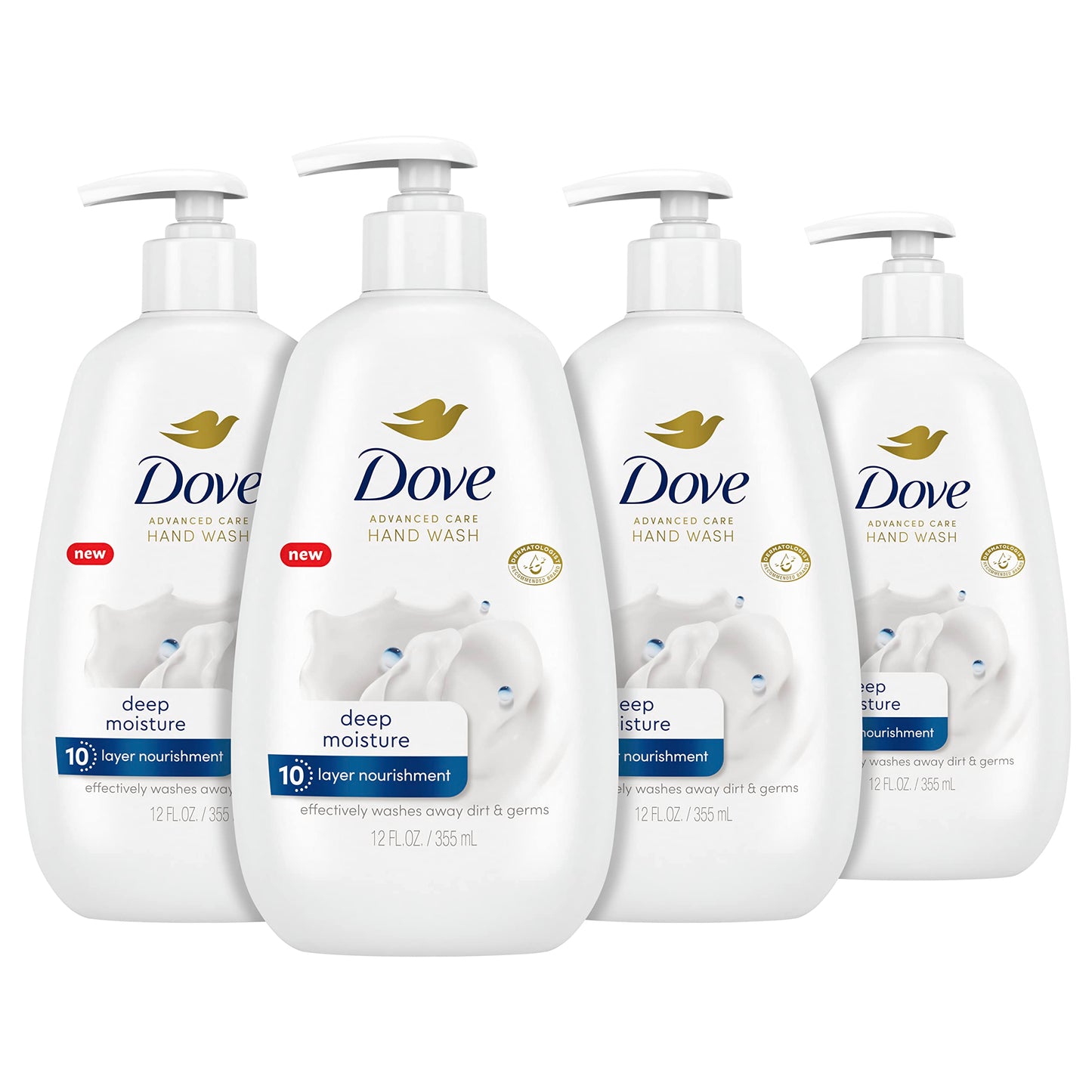 Dove Advanced Care Hand Wash Deep Moisture 4 Count for Soft, Smooth Skin, More Moisturizers & Body Wash with Pump Deep Moisture For Dry Skin Moisturizing Skin Cleanser