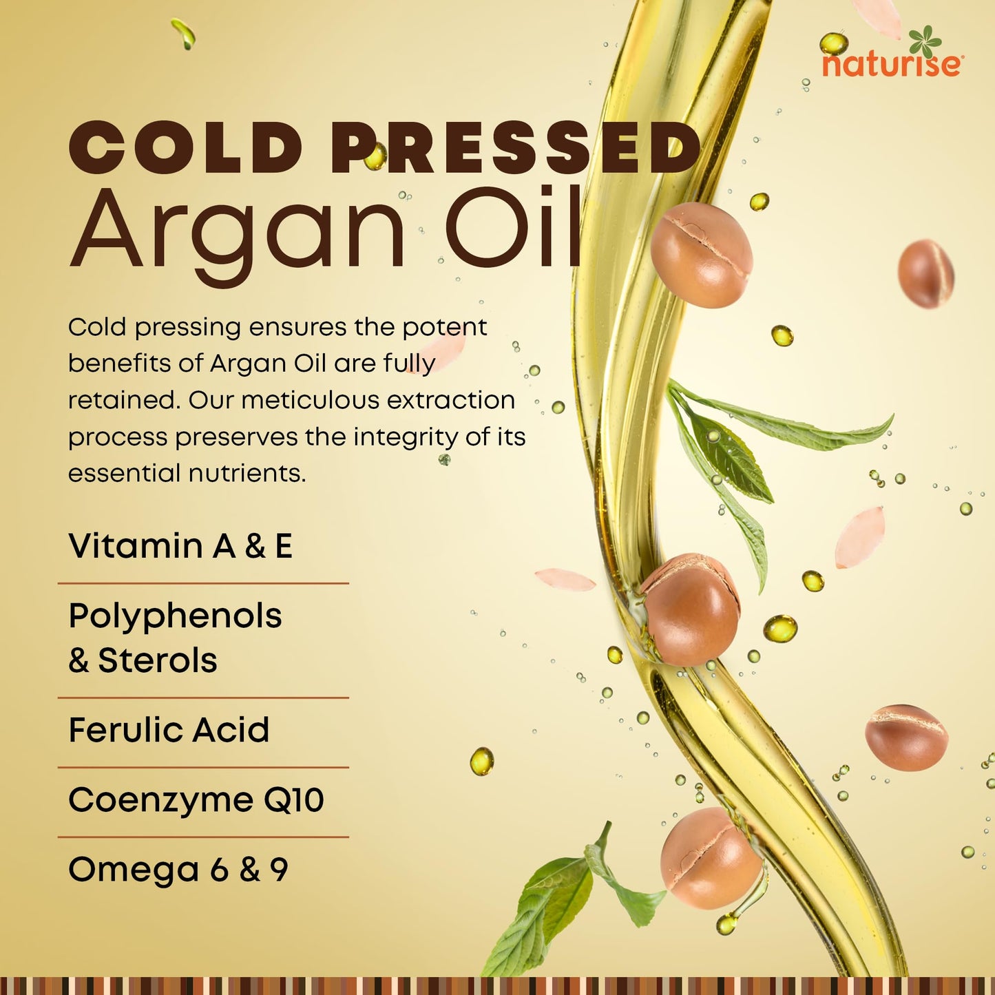 Naturise USDA Organic Argan Oil for Hair & Skin – 100% Pure Argan Oil of Morocco for Face, Skin Moisture & Hair Growth – Vegan, Non-GMO, Cold Pressed & Unrefined Oils in Glass Bottle (4 fl. oz.)