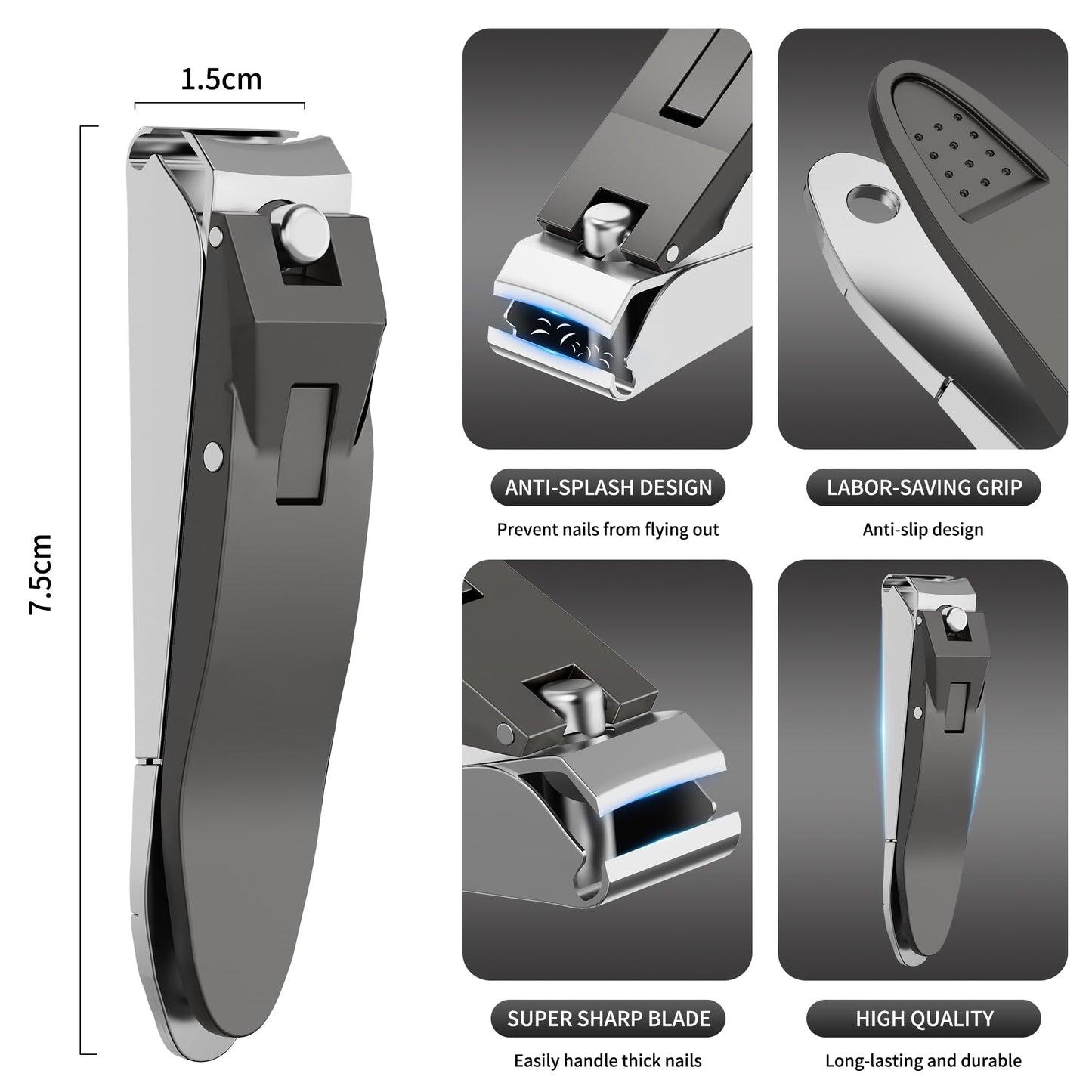 ESSBES Heavy Duty Nail Clippers for Men Sharp Stainless Steel Fingernail and Toenail Cutter with Nail Catcher Precision Grooming Tool for Thick Nails Gift for Dad Husband Him