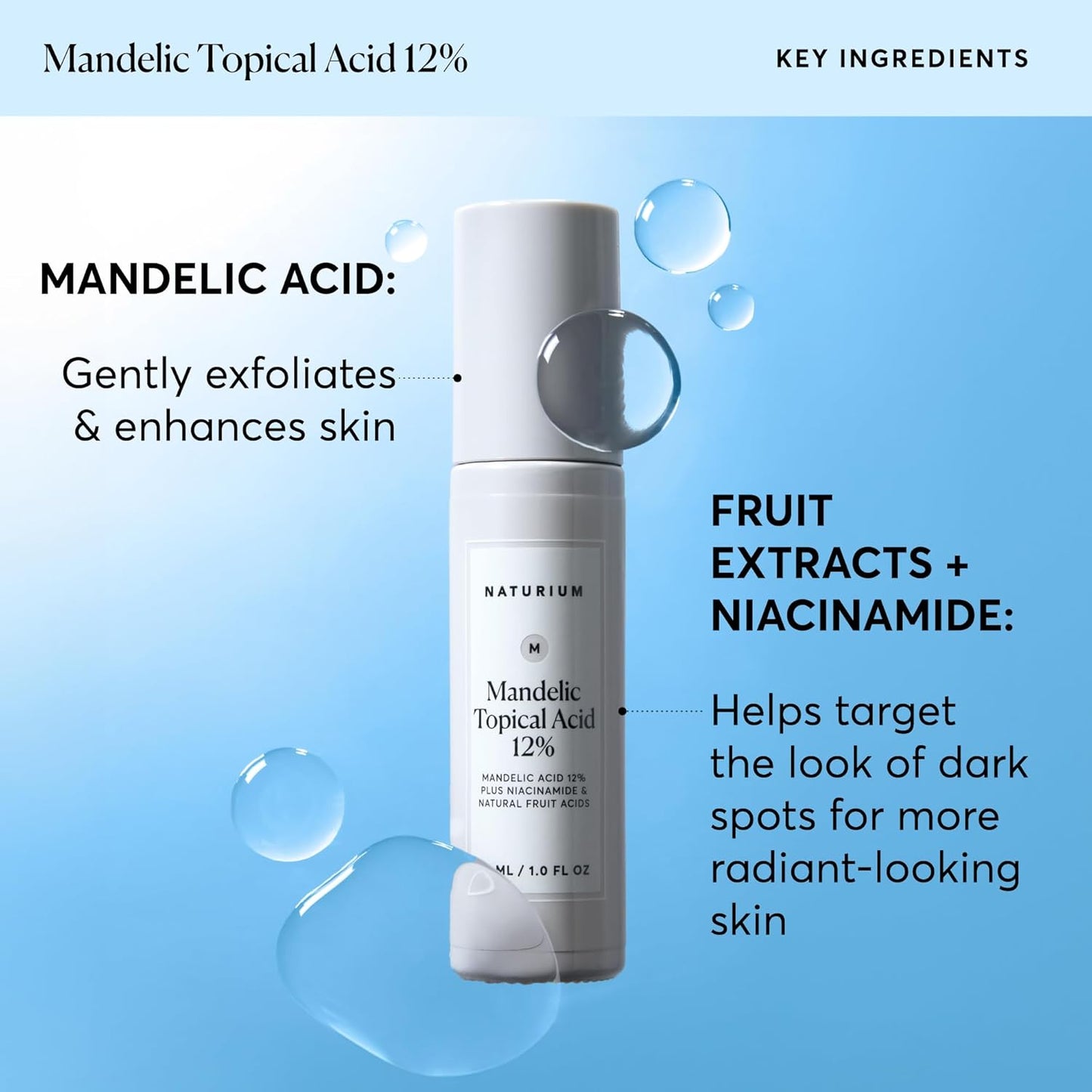 Naturium Mandelic Acid 12% Serum - Anti-Aging Formula with Niacinamide & Fruit Acids | 1 oz