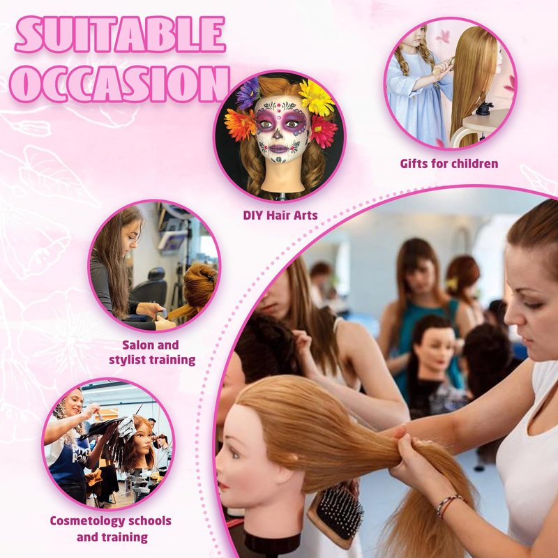 Mannequin Head Human Hair with 100% Real Hair Cosmetology Manikin Doll Head for Hair Styling 18" Mannequin Head for Braiding with Tripod Stand and Tools (Natural Black)