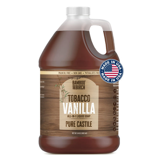 BAMBOO AND BIRCH Pure Castile Soap Liquid, Tobacco Vanilla, 64 oz