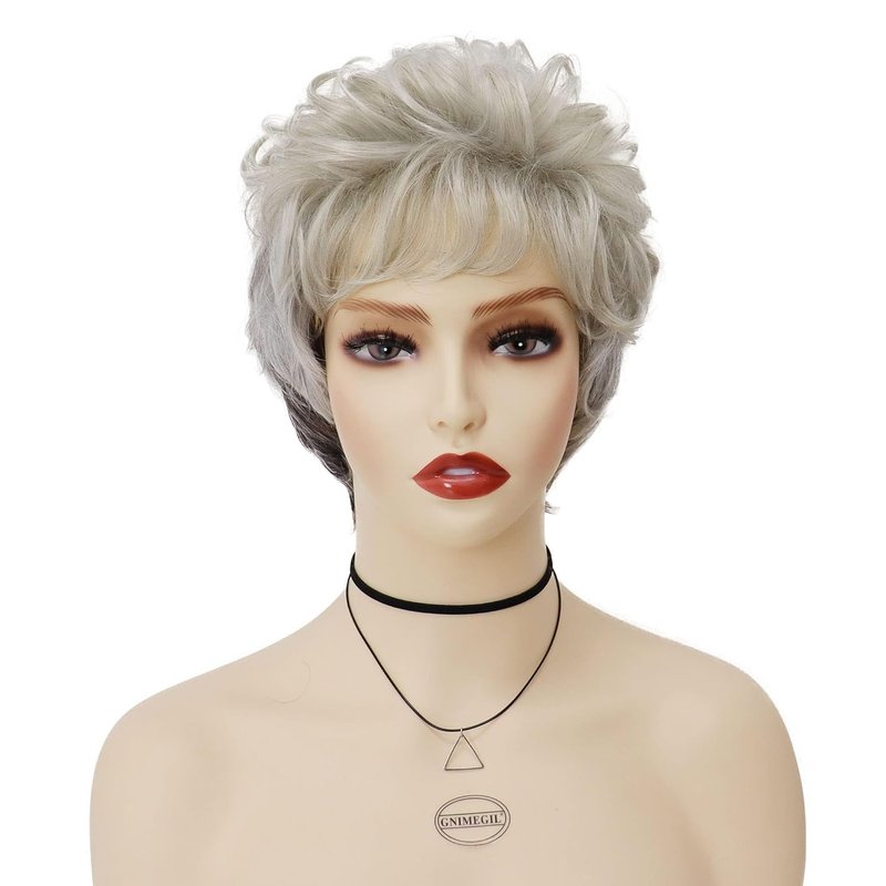 Short Gray Wig for Seniors - Silver Gray Curly Hair | Synthetic Fiber Grandma Cosplay Wig
