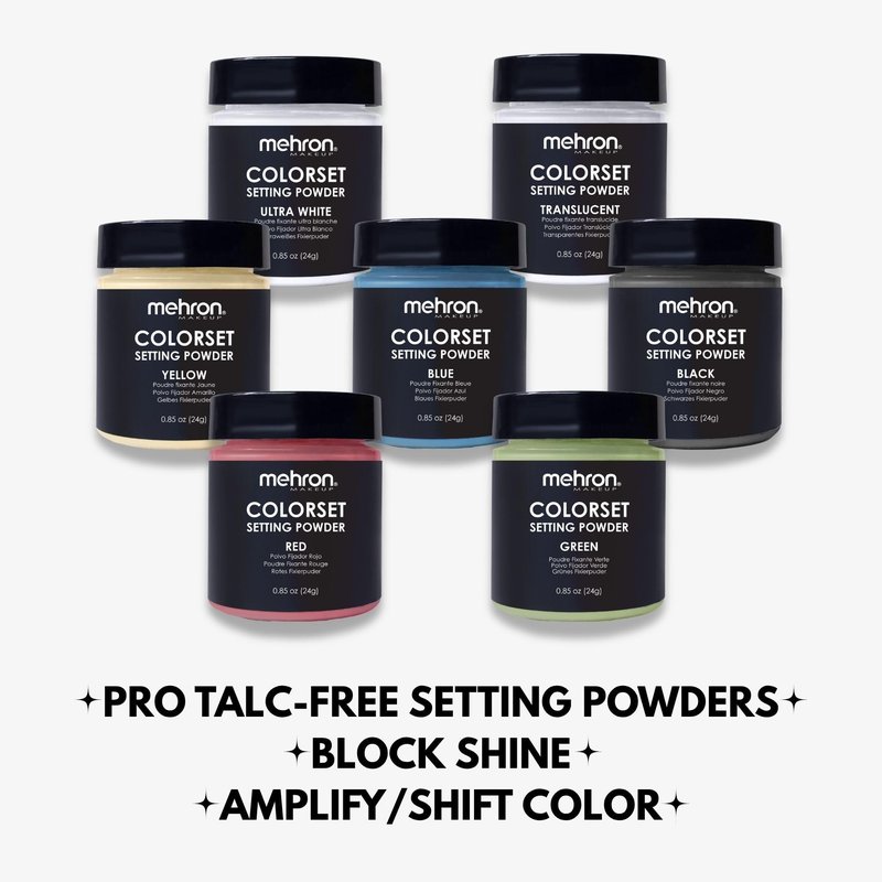Mehron Makeup Colorset Setting Powder | Talc Free | Translucent Loose Setting Powder for Cosplay, Face & Body Paint, and Cream Makeup .85 oz (24 g) (Translucent) Made in the USA.