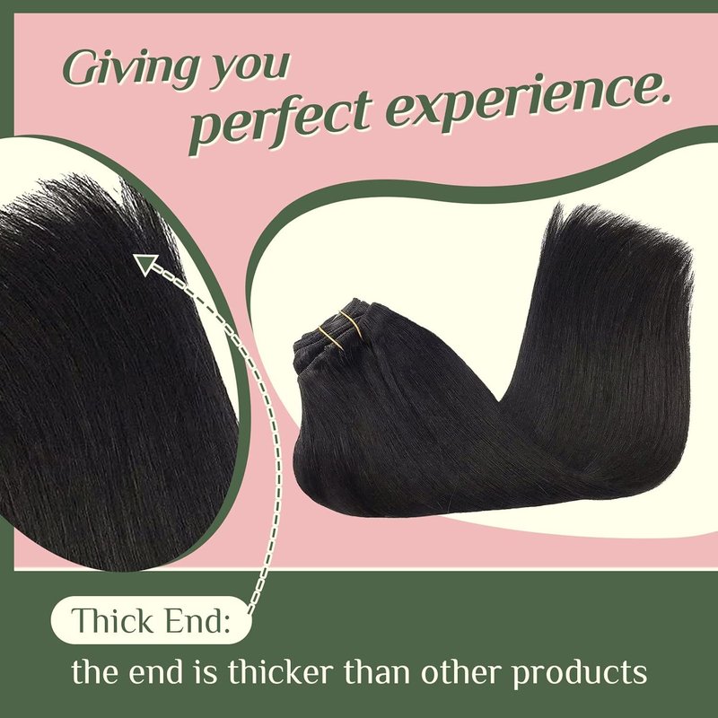 Natural Straight Clip-In Hair Extensions - 16 Inch, 120g Real Human Hair, Black - 7 Pieces
