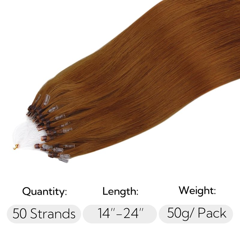 Micro Ring Hair Extensions - 14 Inch 50g Copper Straight Real Human Hair