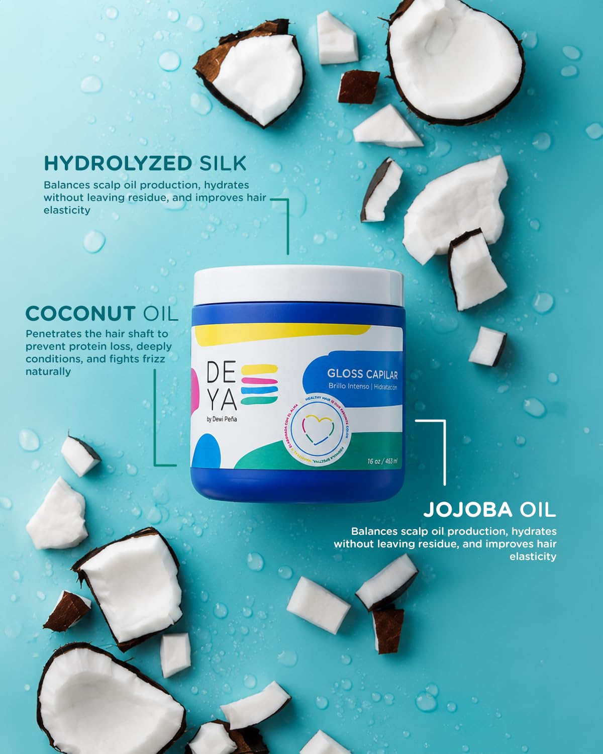 DEYA Gloss Capilar with Organic Coconut and Jojoba Oils and Silk Deep Restorative Mask 16 OZ