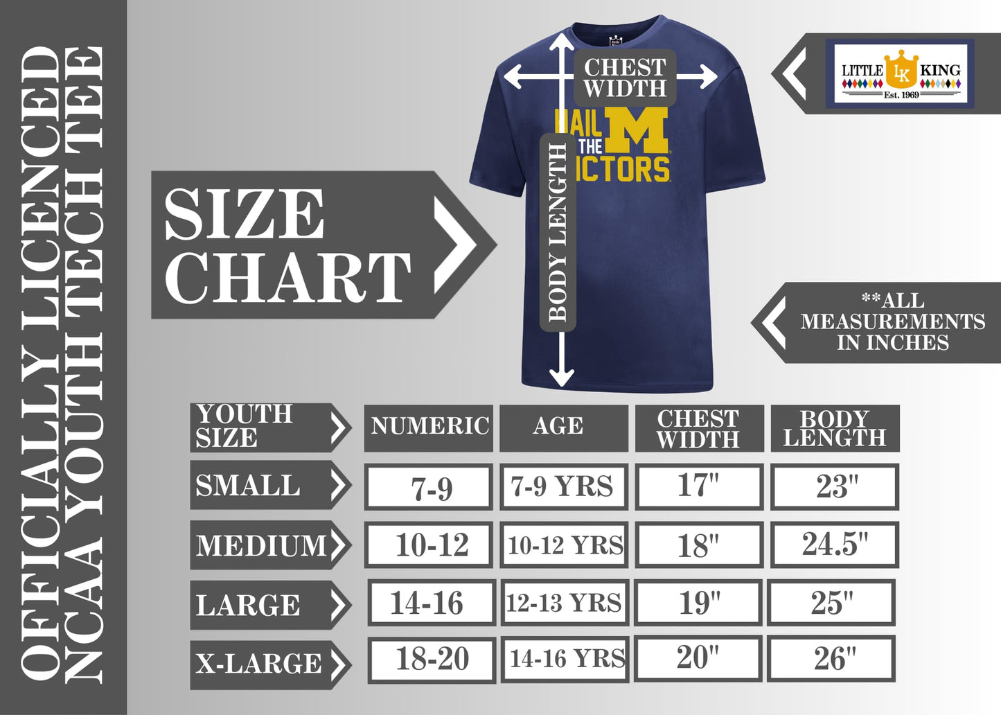 Little King NCAA Boys Youth-Poly Tech T-Shirt-Michigan-Navy-Youth Large