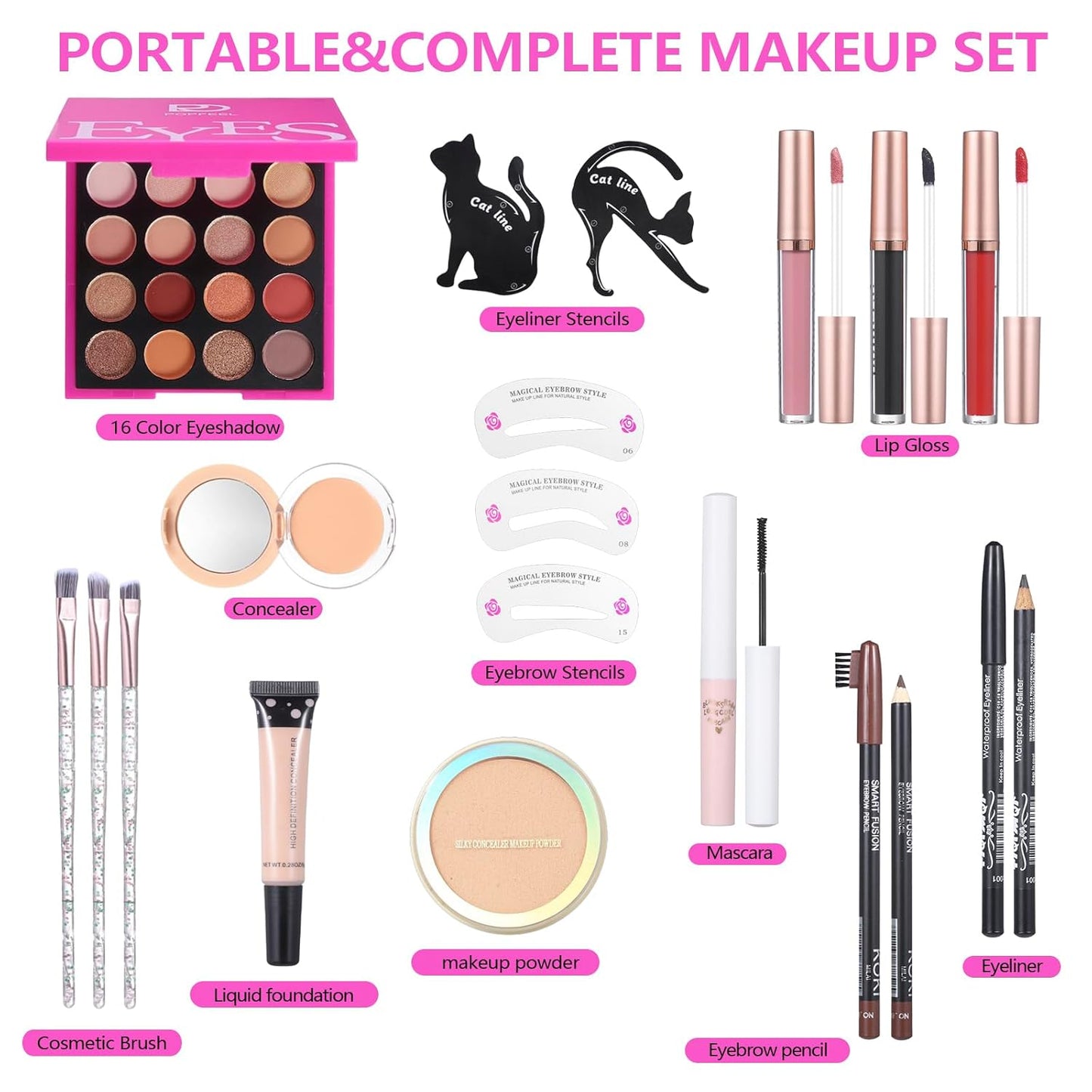 Makeup Kit for Teens - Complete Set with Eyeshadow Palette, Lip Gloss, Mascara & Brushes | Perfect Gift for Women